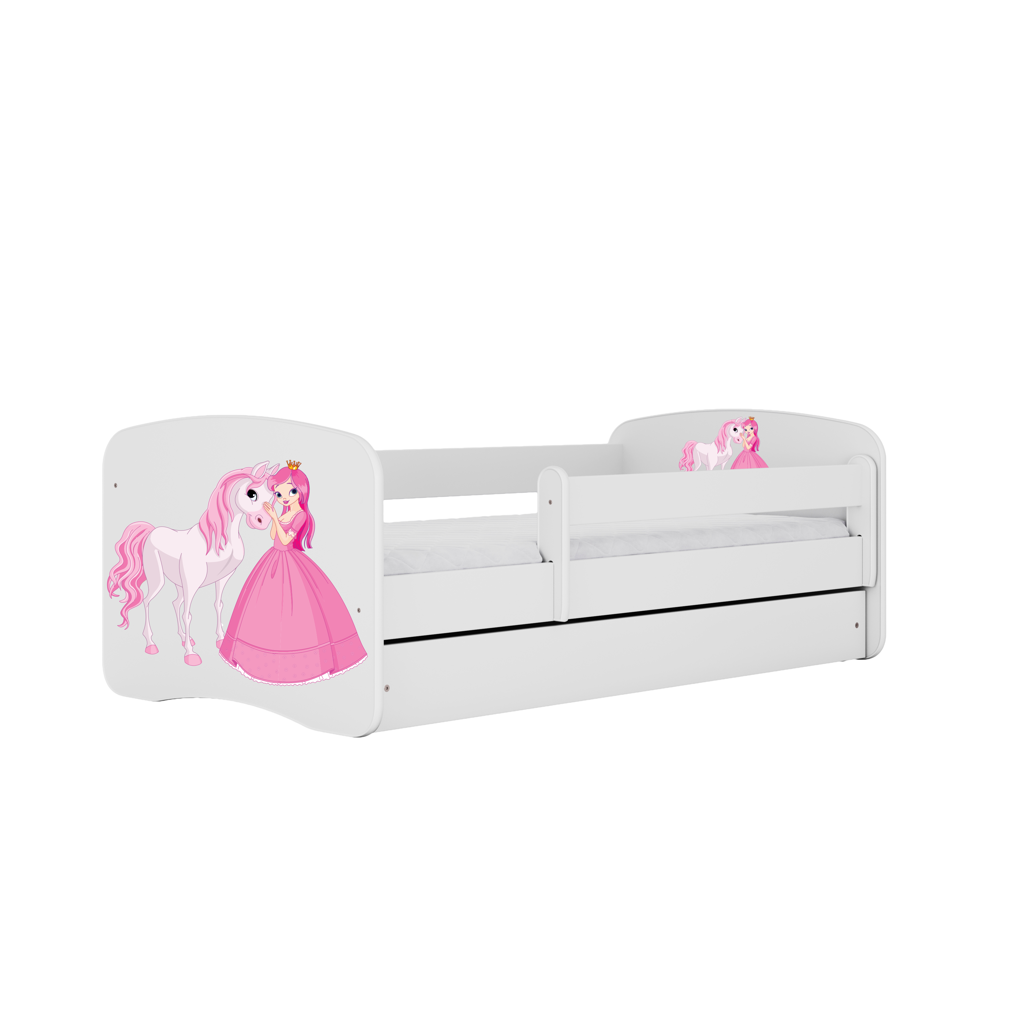 Babydreams Juniorseng Med Prinsesse Og Hest     Madras  Sengehest Og Skuffe Hvid Laminat  180x80