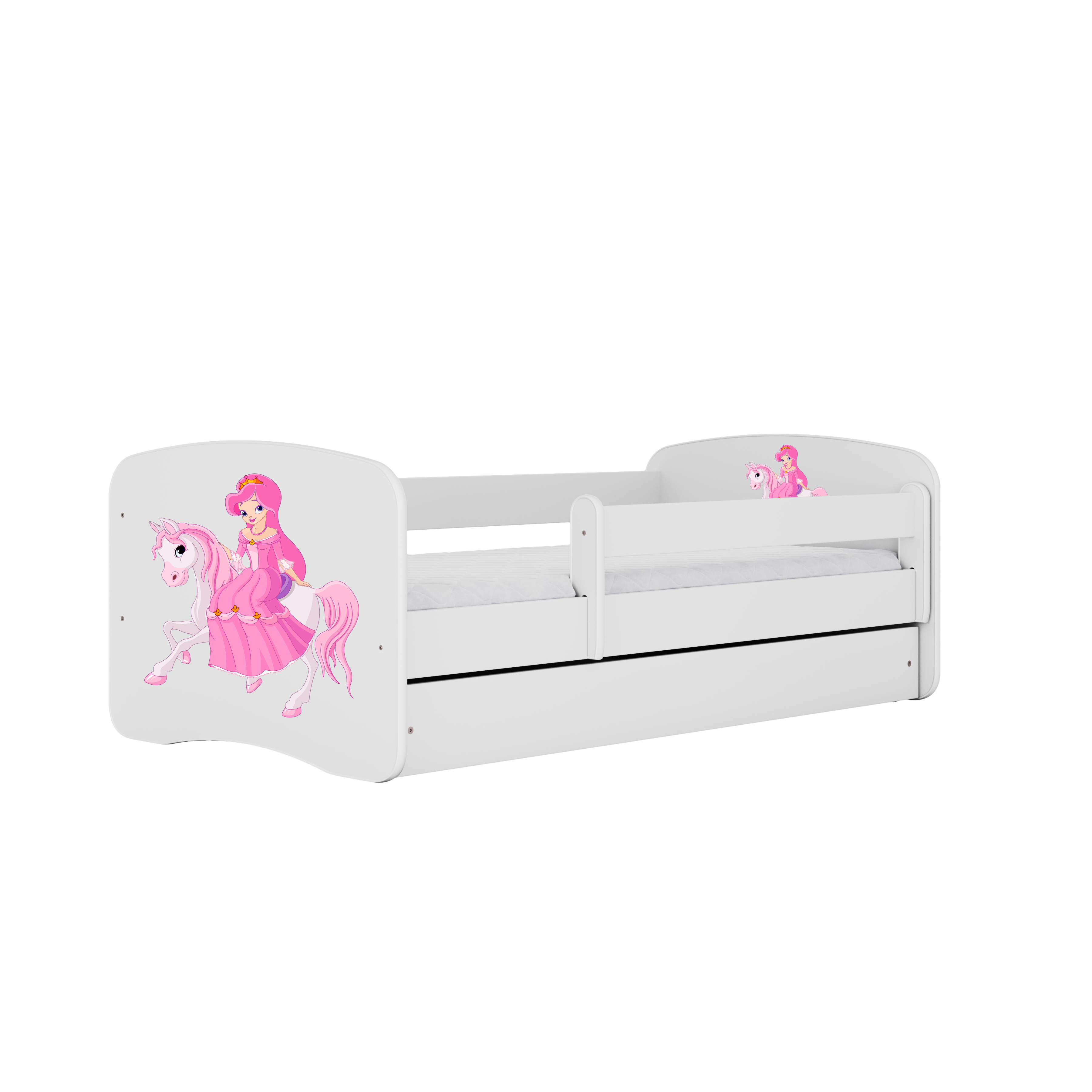 Babydreams Juniorseng Med Prinsesse På Hest     Madras  Sengehest Og Skuffe Hvid Laminat  140x70