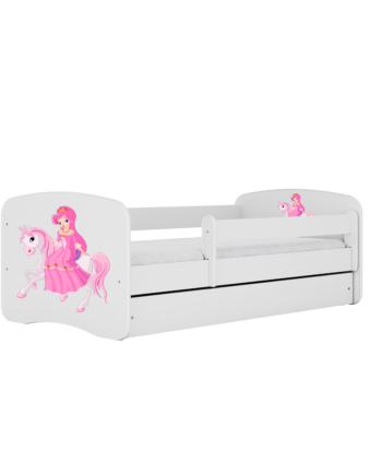 Babydreams Juniorseng Med Prinsesse På Hest     Madras  Sengehest Og Skuffe Hvid Laminat  180x80