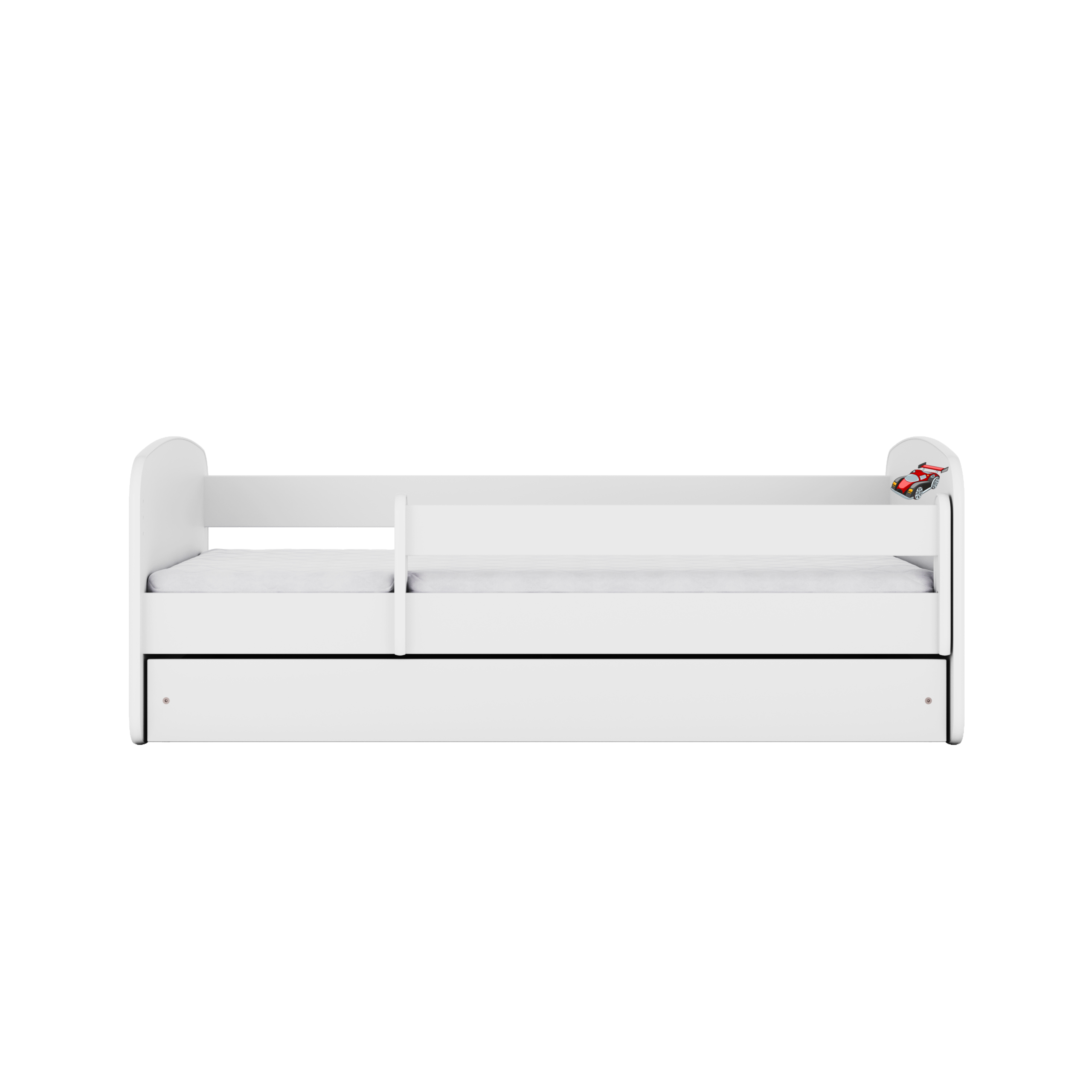 Babydreams Juniorseng Med Racerbil Madras Sengehest Og Skuffe Hvid Laminat 160x80