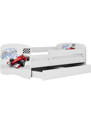 Babydreams Juniorseng Med Racerbil     Madras  Sengehest Og Skuffe Hvid Laminat  160x80