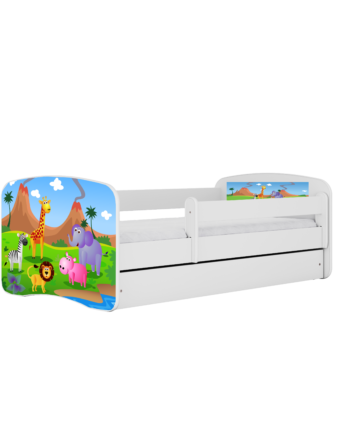 Babydreams Juniorseng Med Safari Dyr     Madras  Sengehest  Skuffe Hvid Laminat  180x80