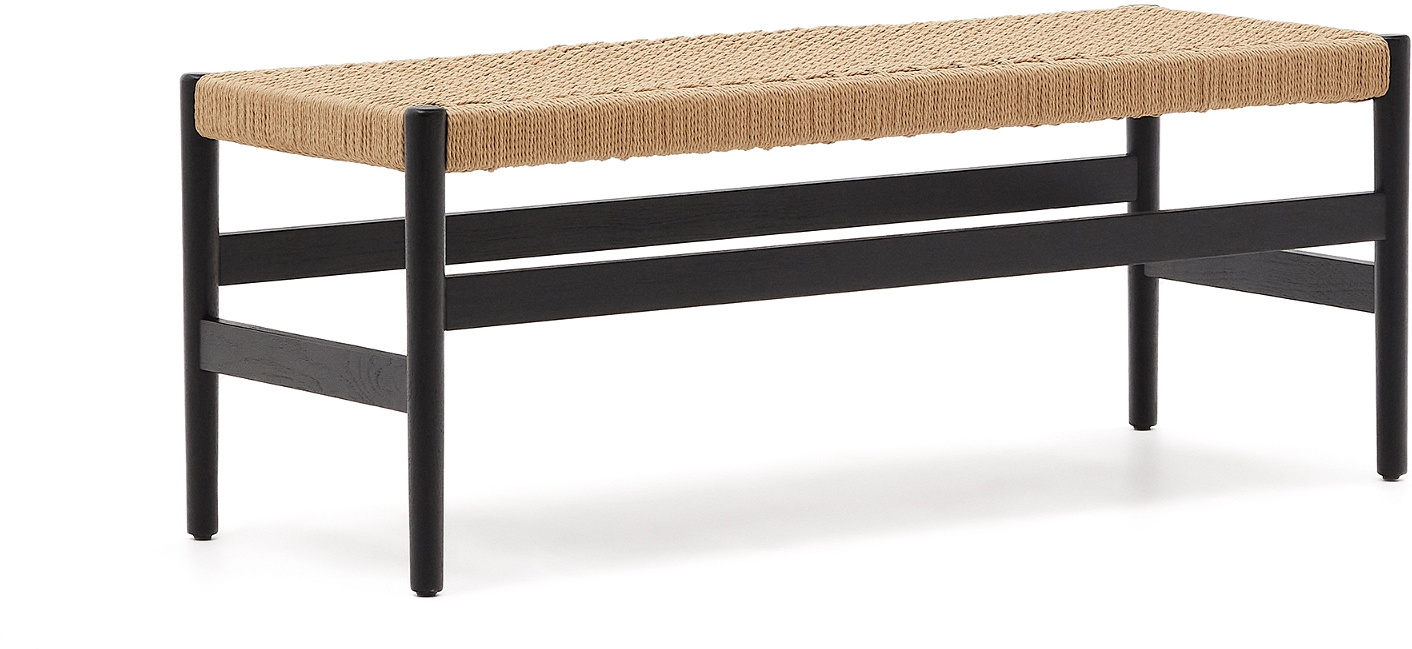 Bænk Kave Home Zaide 120 Cm Sort Fsc-certificeret Egetræ Med Håndvævet Papirsnor