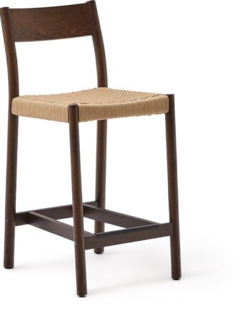 Barstol Barkrukke Kave Home Yalia 92 Cm   Fsc-egetræ Med Håndvævet Papirsnor Valnød Mørk Natur Rustik Nordisk Kolonial