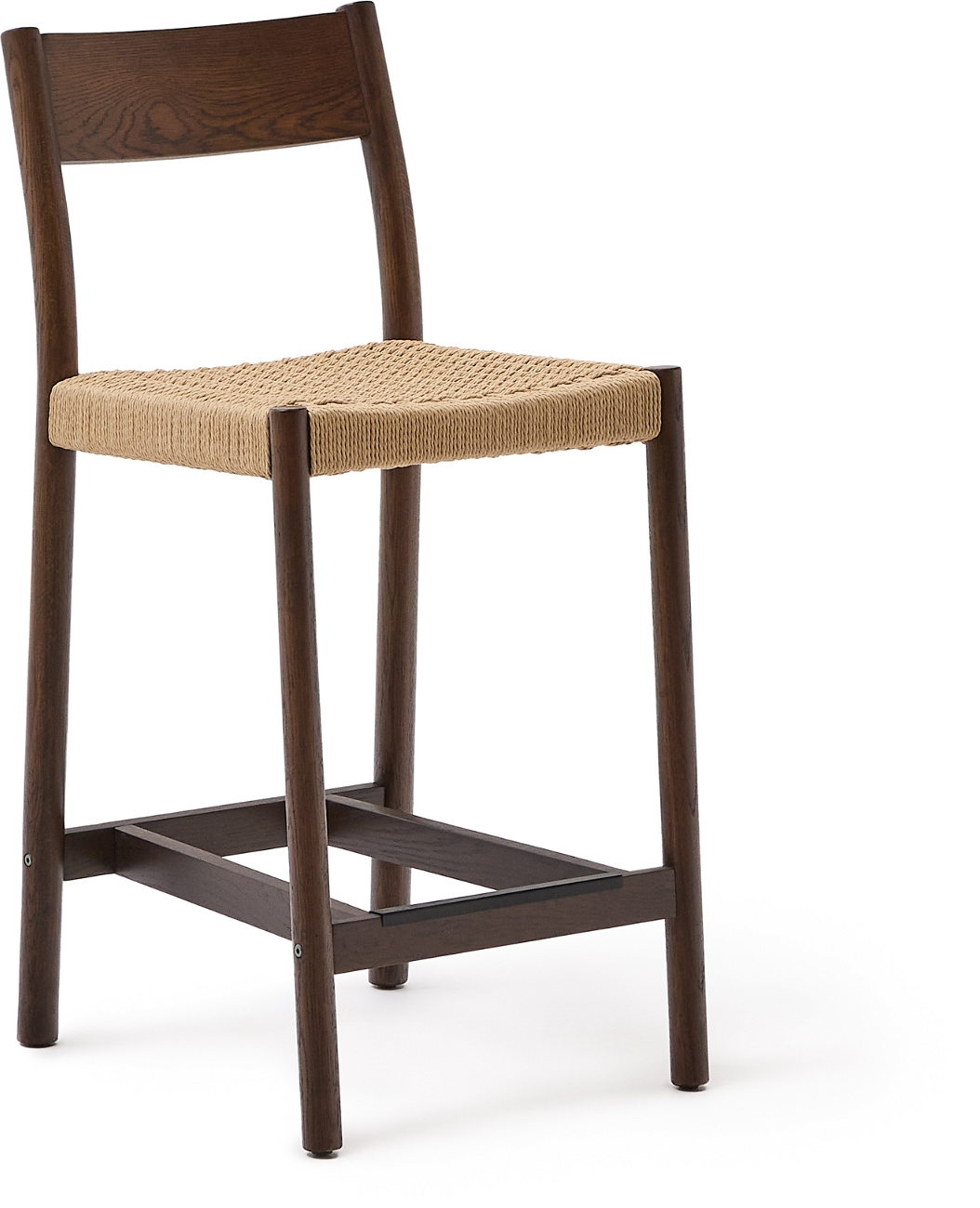 Barstol Barkrukke Kave Home Yalia 92 Cm   Fsc-egetræ Med Håndvævet Papirsnor Valnød Mørk Natur Rustik Nordisk Kolonial
