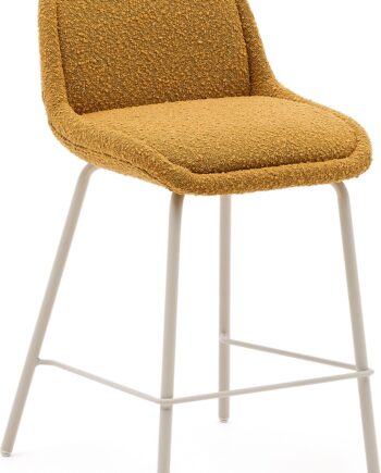 Barstol Kave Home Aimin Polstret Bouclé Sennep H65 Stålben Mat Hvid Pulverlak
