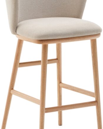 Barstol Kave Home Ciselia Beige Chenille Taburet Med Asketræ Stel Siddehøjde 65 Cm