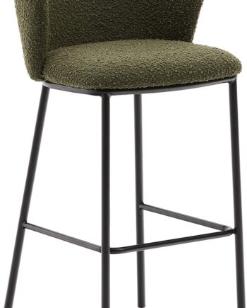 Barstol Kave Home Ciselia Grøn Bouclé Med Sort Pulverlakeret Metalstel H98     B52     D52 Cm