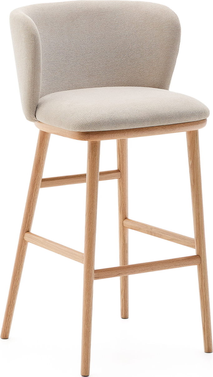 Barstol Kave Home Ciselia Polstret Chenille Beige Fsc Asketræsben Nordisk Design H98 5xb52 5xd52 Cm
