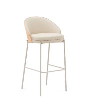 Barstol Kave Home Eamy Beige Fauxlæder Askefiner Stålramme Sædehøjde 77 Cm