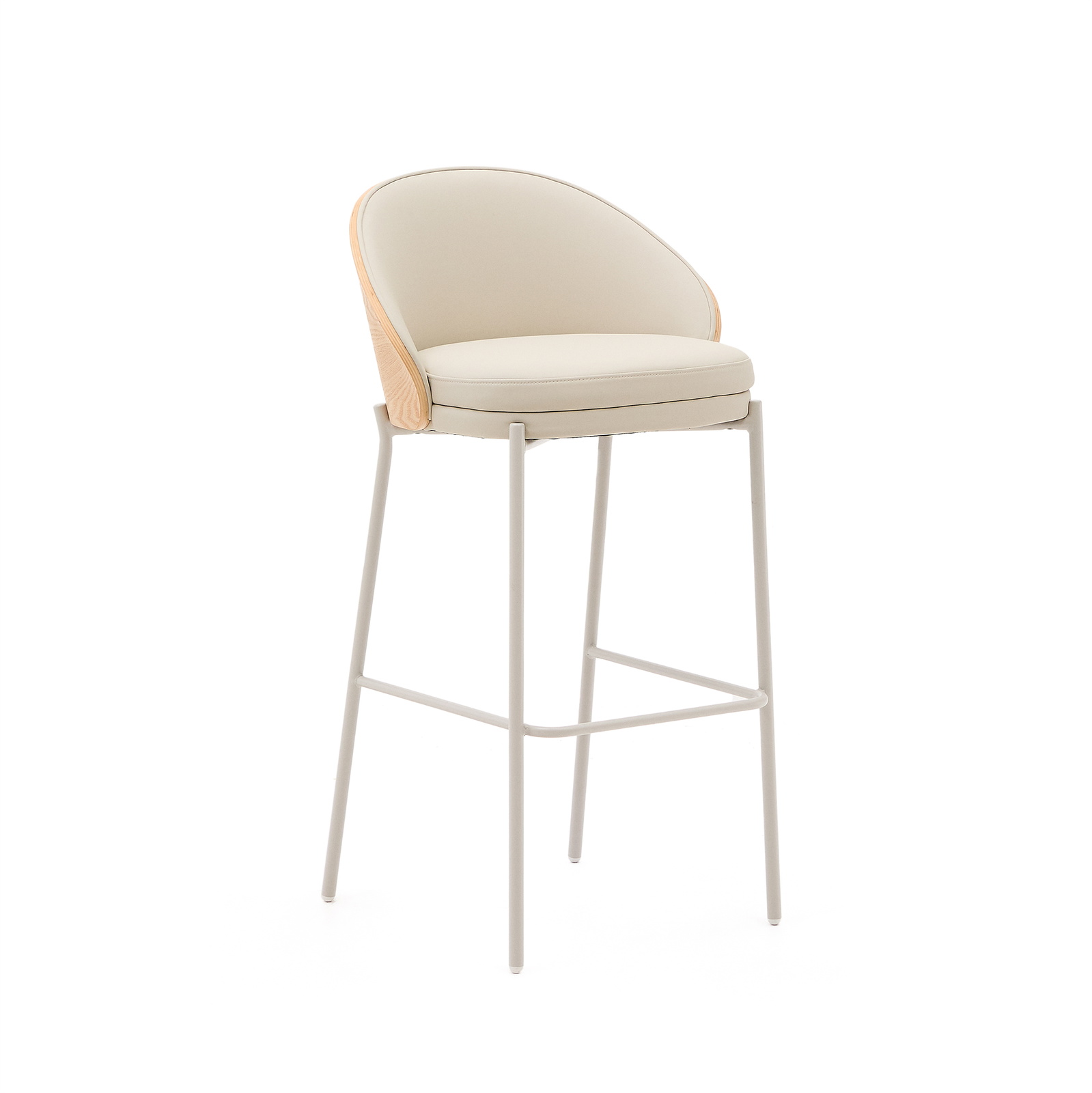 Barstol Kave Home Eamy Beige Fauxlæder Askefiner Stålramme Sædehøjde 77 Cm