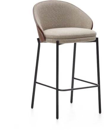Barstol Kave Home Eamy  Beige Polstret Chenille Og Sort Pulverlakeret Stål  H86 Cm