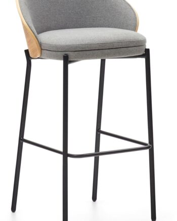 Barstol Kave Home Eamy Grå Chenille Og Asketræsfinér Med Mat Sort Stålramme H98xb51xd54 Cm