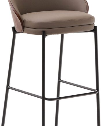 Barstol Kave Home Eamy  Køkkenbarstol   Brun Syntetisk Læder Med Valnød Ryglæn Og Sort Metalstel H98 Cm