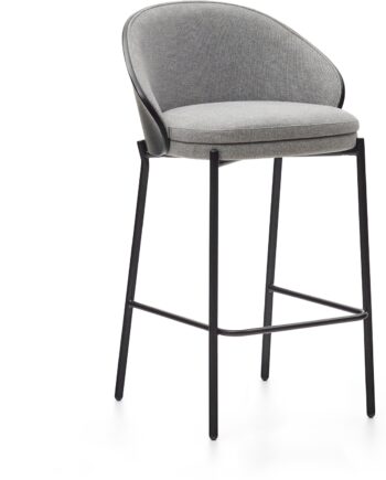 Barstol Kave Home Eamy Polstret Lysegrå Chenille Med Sort Stålramme H86 Cm