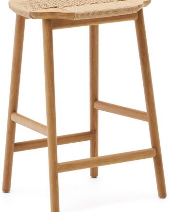 Barstol Kave Home Enit Fsc-certificeret Egetræ Med Fletvævet Sæde Naturfinish H65 Cm Indbygget Fodstøtte