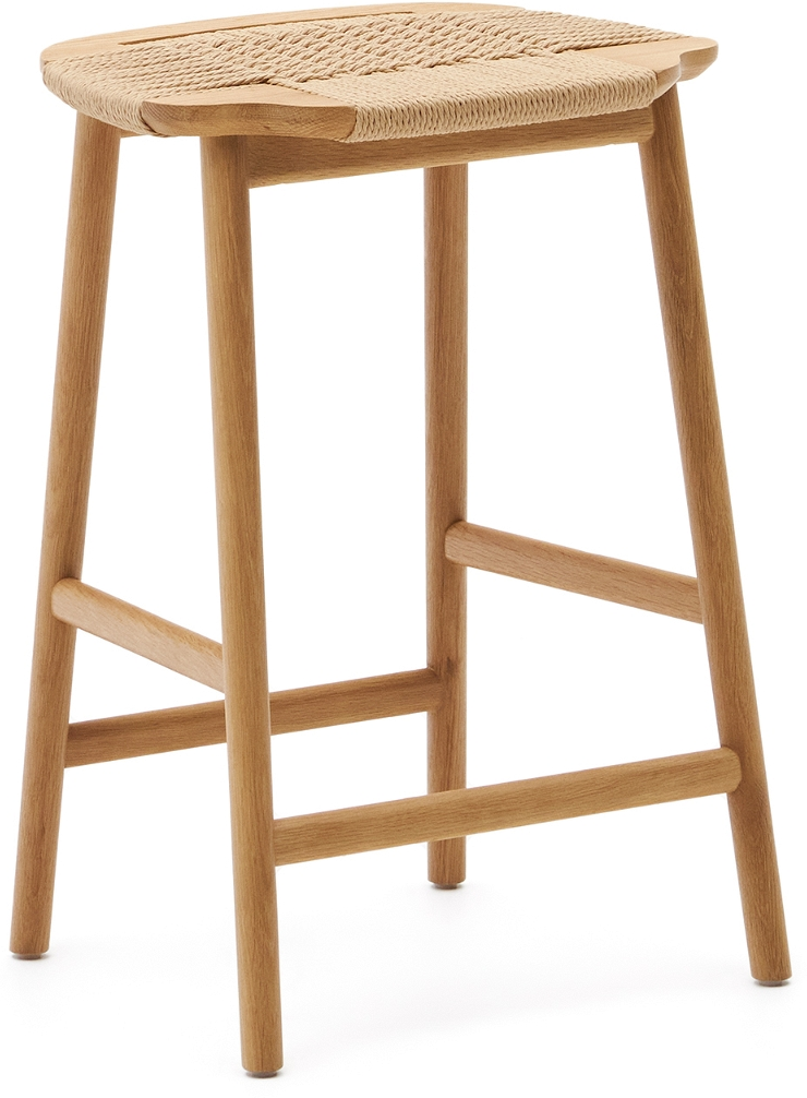 Barstol Kave Home Enit Fsc-certificeret Egetræ Med Fletvævet Sæde Naturfinish H65 Cm Indbygget Fodstøtte