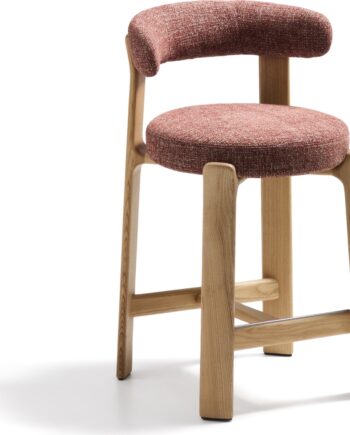 Barstol Kave Home Granite Med Ryglæn  Polstret Terracotta Chenille  Asketræ Ben  Sædehøjde 65 Cm