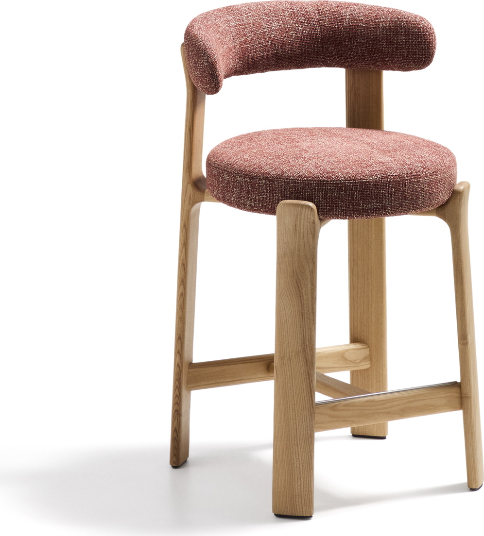 Barstol Kave Home Granite Med Ryglæn Polstret Terracotta Chenille Asketræ Ben Sædehøjde 65 Cm