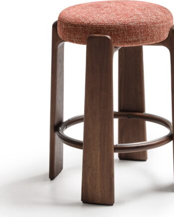 Barstol Kave Home Granite  Terracotta Chenille Sæde  Massivt Asketræ Ben  Sædehøjde 65 Cm