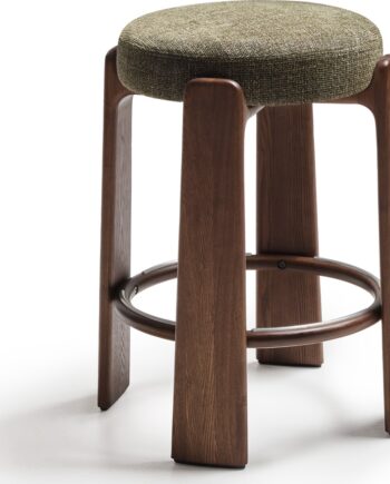 Barstol Kave Home Granite Uden Ryglæn  Grøn Chenille  Asketræ  Sædehøjde 65 Cm