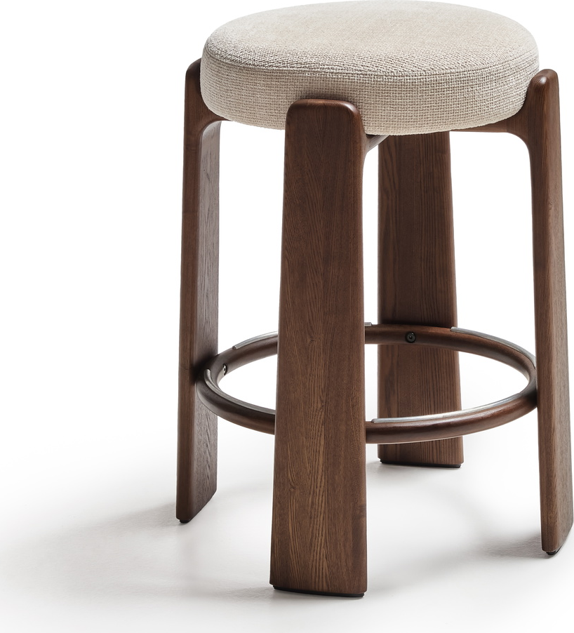 Barstol Kave Home Granite Uden Ryglæn Sædehøjde 65 Cm Beige Chenille Askeben