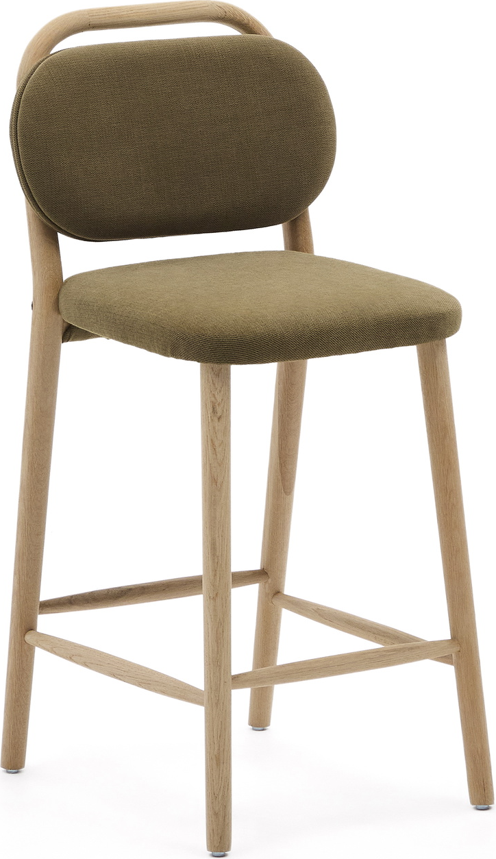Barstol Kave Home Helda Massivt Olieret Egetræ Med Grøn Stofpolstring H96xb46xd50 Cm