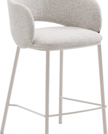 Barstol Kave Home Maina   Polstret Chenille Barkrakkestol   Beige Med Pulverlakeret Stålramme
