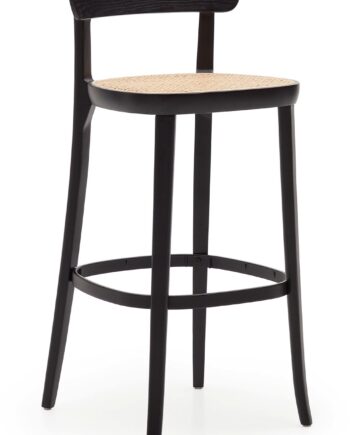Barstol Kave Home Romane Sort Bøgetræ Håndflettet Rattan Sæde Metalfodstøtte H99xb42xd46