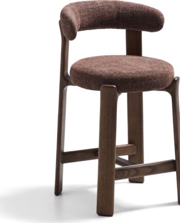 Barstol    Ryglæn Kave Home Granite  Brun Asketræ Og Chenille  Sædehøjde 65 Cm  Rustik Nordisk