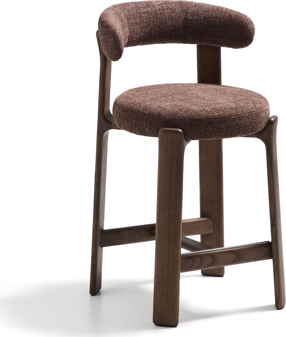 Barstol Ryglæn Kave Home Granite Brun Asketræ Og Chenille Sædehøjde 65 Cm Rustik Nordisk