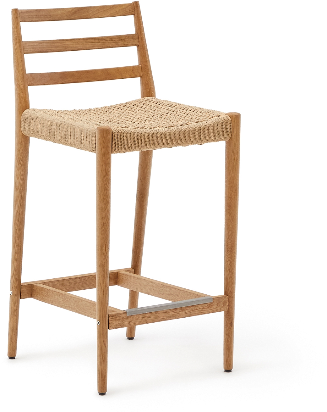 Barstol Med Ryglæn Kave Home Analy   Massivt Egetræ Natur Med Håndvævet Papirsnor H92 Cm Rustik Nordisk Design