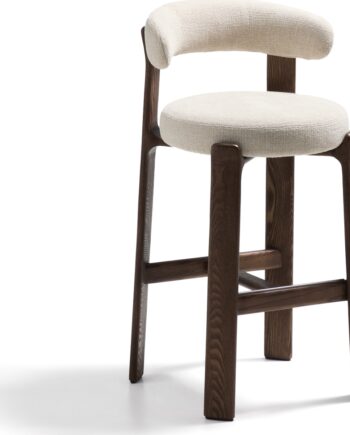Barstol Med Ryglæn Kave Home Granite  Beige Chenille  Massivt Asketræ  Sædehøjde 75 Cm