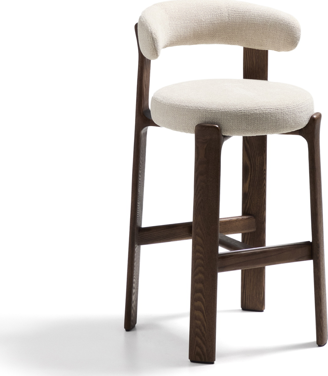 Barstol Med Ryglæn Kave Home Granite Beige Chenille Massivt Asketræ Sædehøjde 75 Cm