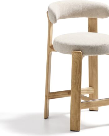 Barstol Med Ryglæn Kave Home Granite Beige Chenille  Sædehøjde 65 Cm  Ben   Ask
