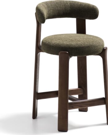 Barstol Med Ryglæn Kave Home Granite Grøn Chenille  Massiv Asketræ  Sædehøjde 65 Cm