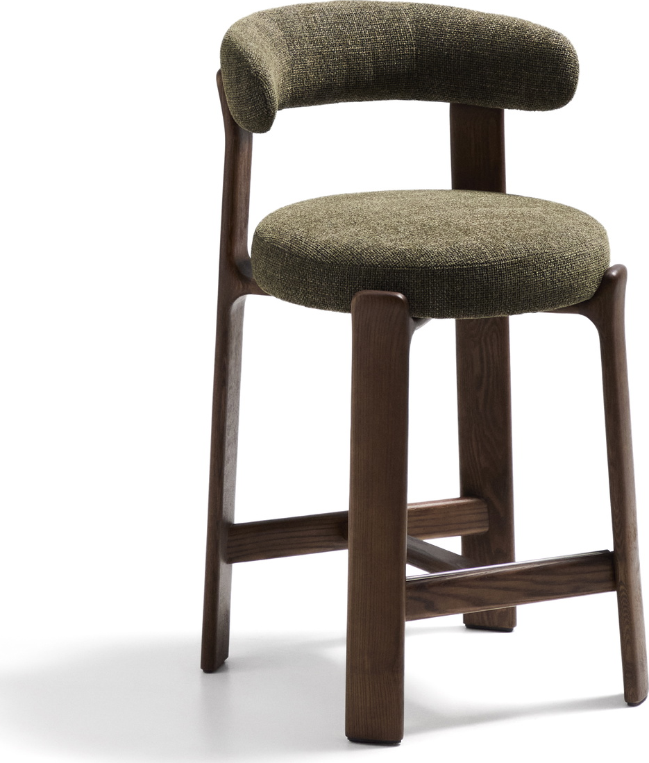 Barstol Med Ryglæn Kave Home Granite Grøn Chenille Massiv Asketræ Sædehøjde 65 Cm