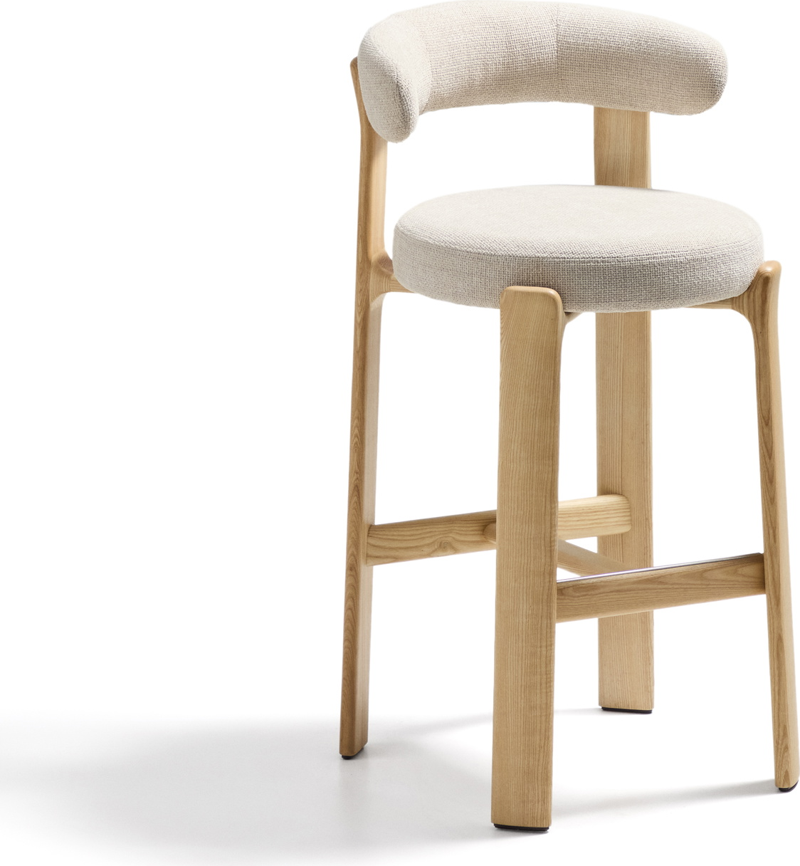 Barstol Med Ryglæn Kave Home Granite Massiv Asketræsramme Beige Chenille Sædehøjde 75 Cm