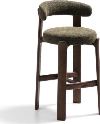 Barstol Med Ryglæn Kave Home Granite  Olivengrøn Chenille  Massivt Asketræ  Sædehøjde 75 Cm