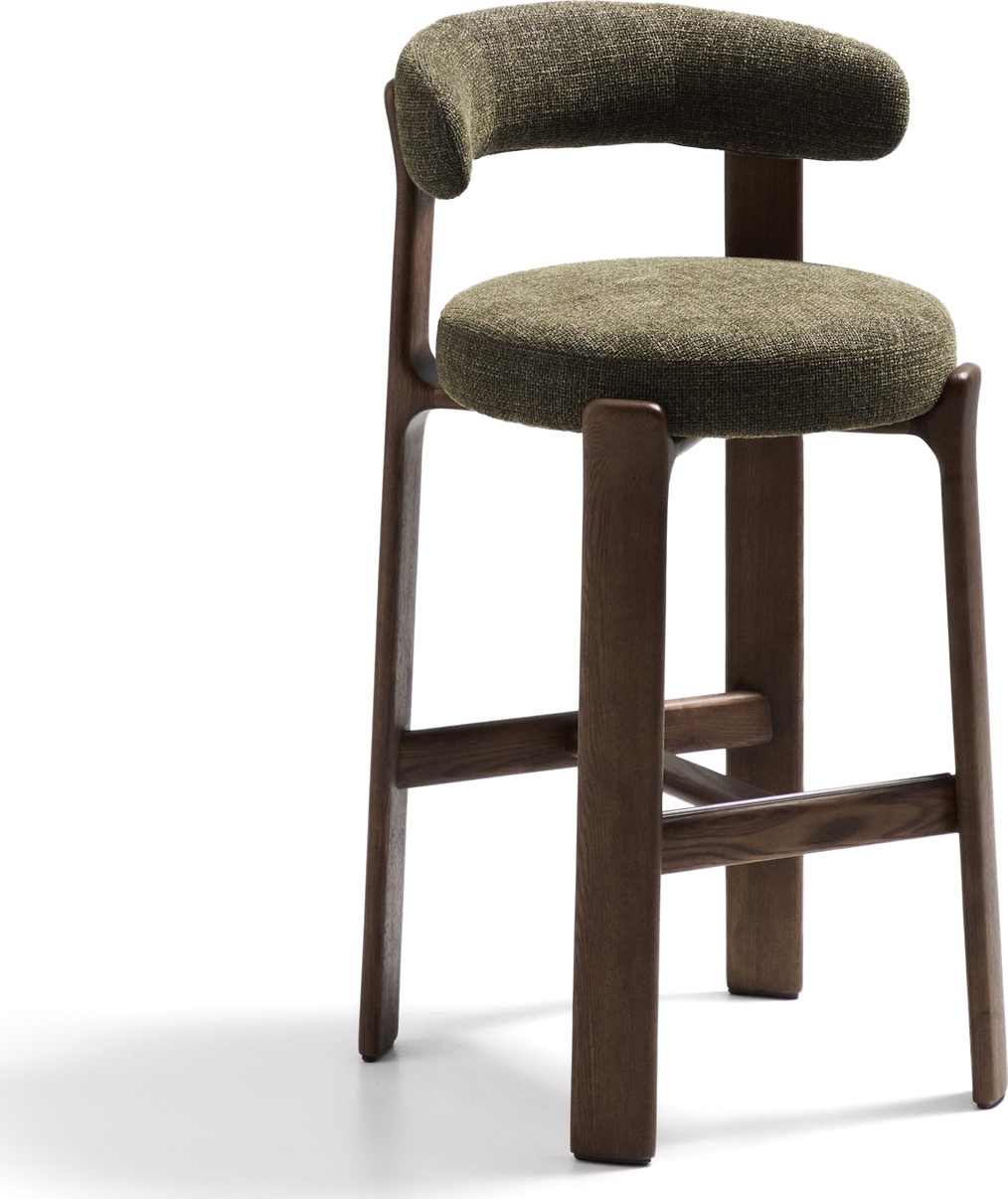 Barstol Med Ryglæn Kave Home Granite Olivengrøn Chenille Massivt Asketræ Sædehøjde 75 Cm
