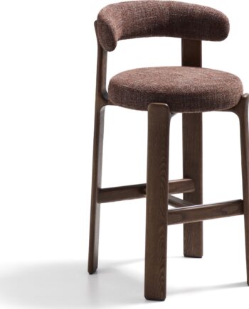 Barstol Med Ryglæn Kave Home Granite   Sædehøjde 75 Cm  Polstret Chenille  Massivt Asketræ  Brun