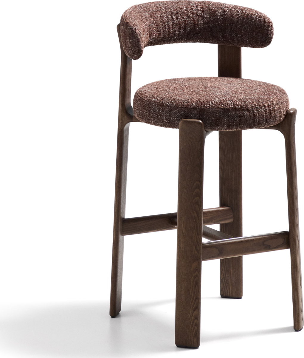Barstol Med Ryglæn Kave Home Granite Sædehøjde 75 Cm Polstret Chenille Massivt Asketræ Brun