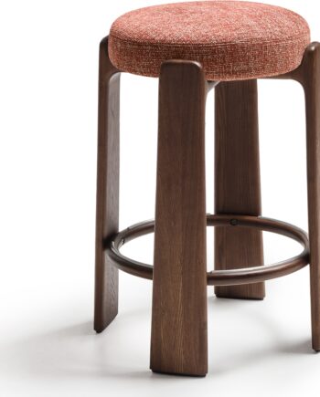 Barstol Uden Ryglæn Kave Home Granite Terracotta Chenille  Massivt Asketræ  Sædehøjde 75 Cm