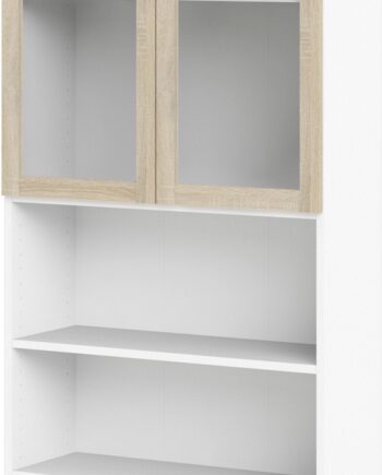 Bogreol Reol Vesterholm Basic  Glasdøre Og åbne Hylder  H203   B79   D28 Cm  Natur Låge Hvid  Vægmonteret