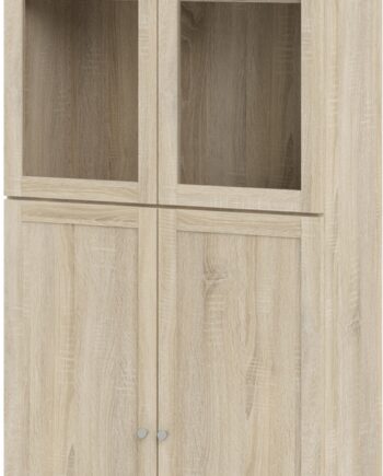 Bogreol Vesterholm Basic  Høj Slank Reol Med Glasdøre Og Låger  Naturlig Egestruktur  H203   B79   D28 Cm