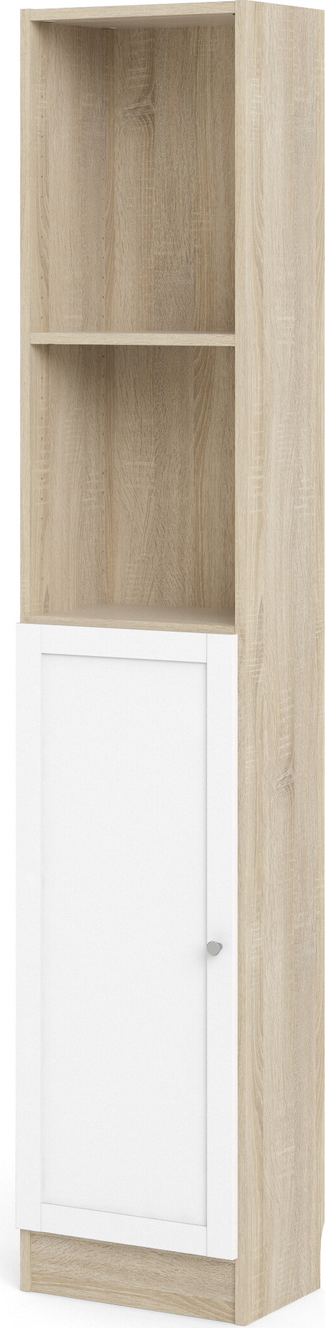 Bogreol Vesterholm Basic Smal Høj Reol Med åbne Hylder Og Hvid Låge Natur Vægmonteret H203ã B40 6ã D28 Cm