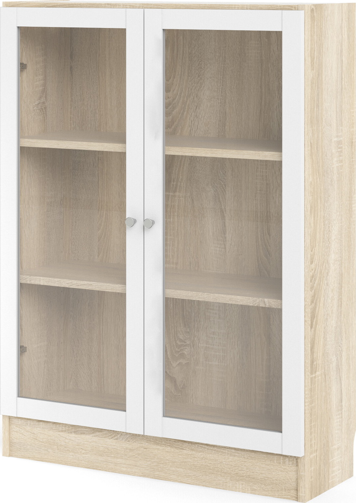 Bogreol Vesterholm Basic Vægmonteret Med Glasdøre Hvid Låge Natur Egestruktur H107ã B79ã D28 Cm Anti-vælteanordning