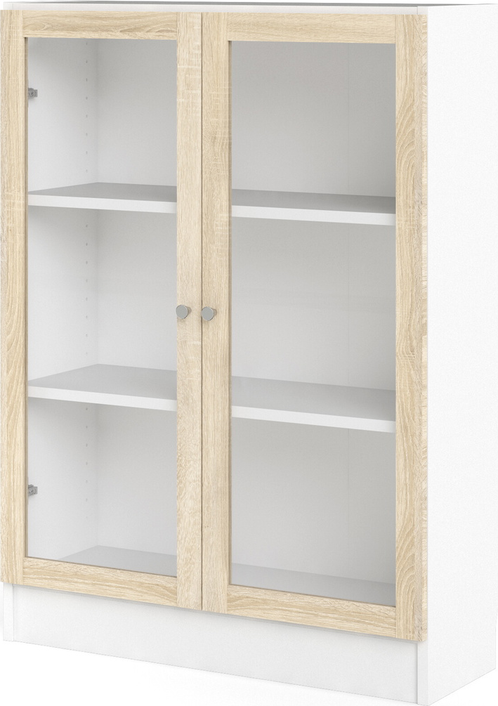 Bogreol Vesterholm Basic Vægmonteret Opbevaringsreol Med Glasdøre Hvid Krop Natur Egetræslook H107ã B79ã D28 Cm