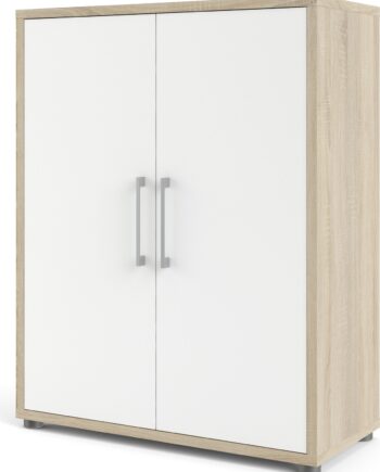 Bogreol Vesterholm Prima Med Hvide Låger  Natur Eg  H113ã B89ã D40 Cm  Dansk Produceret Opbevaringsreol