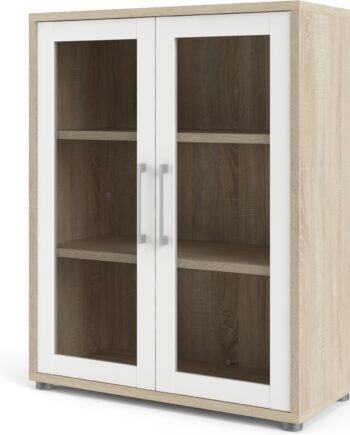Bogreol Vesterholm Prima   Reol   Spånplade  Natur Hvid    Glasdøre  Vægmonteret  Antivælte  H113ã B89ã D40 Cm